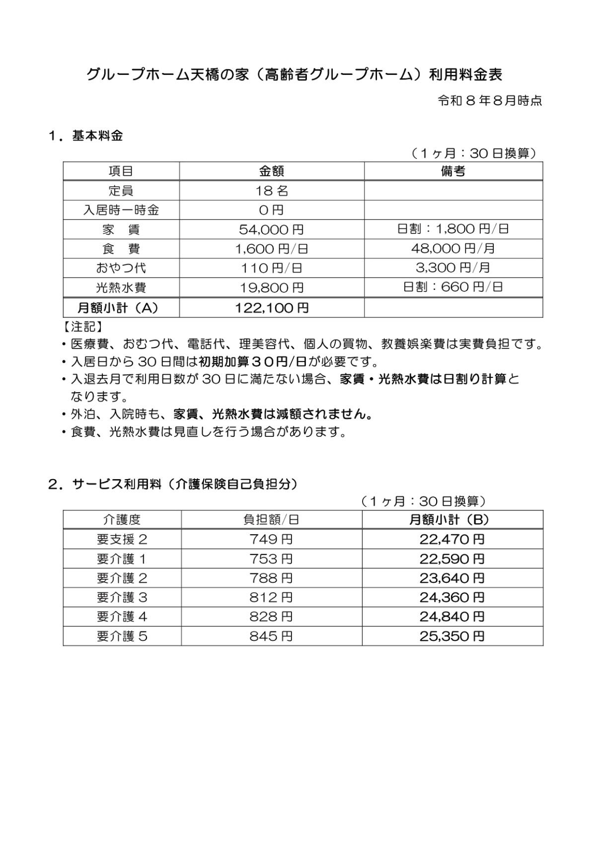 料金表