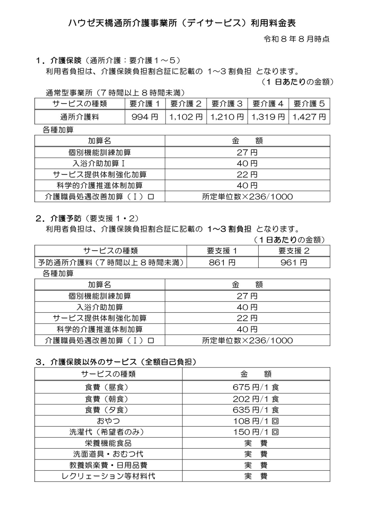 料金表