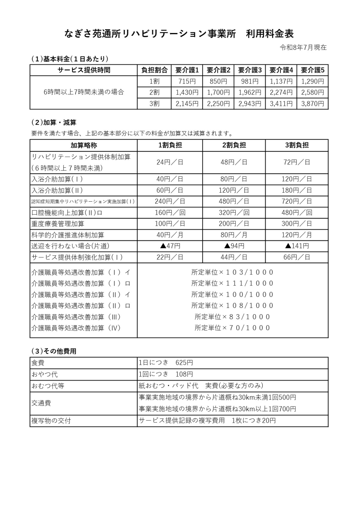 料金表