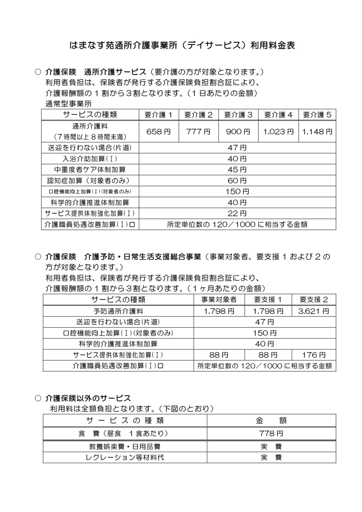 料金表